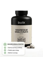 Bulk™ Magnio Bisglicinatas — pakuotės etiketė su sudėtimi ir vartojimo informacija