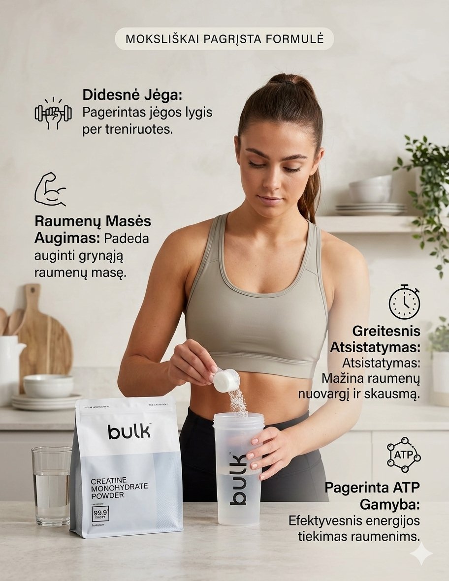 Bulk™ kreatino nauda — moksliškai pagrįsta formulė